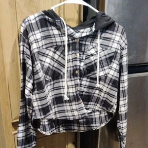 NOBO Black and White Plaid Long Sleeve Hoodie